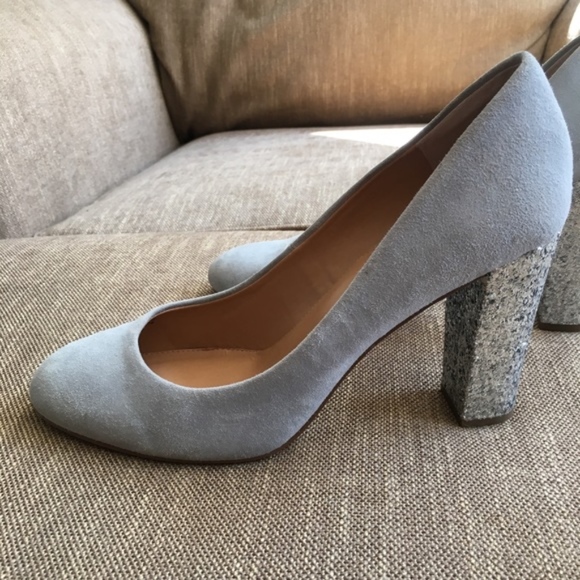 JCREW Grey Suede and Silver Sparkle Block Heel - Picture 2 of 6